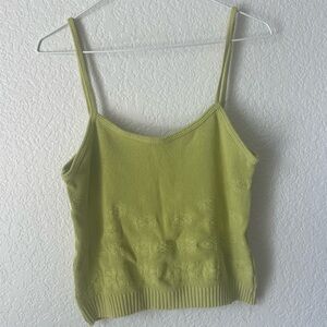 chartreuse bright green cotton floral knit tank top